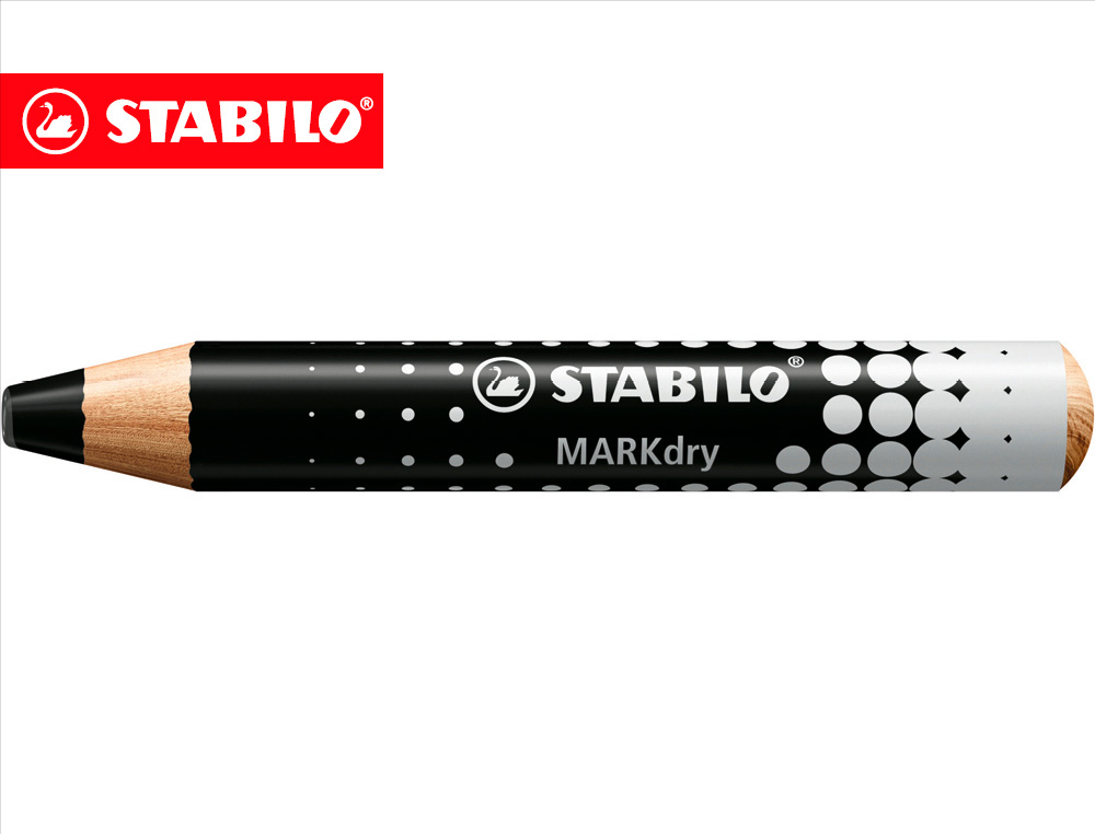 LAPIS MARCADOR EM SECO STABILO MARKDRY PARA QUADRO BRANCO COR PRETO CAIXA DE 5 UNIDADES