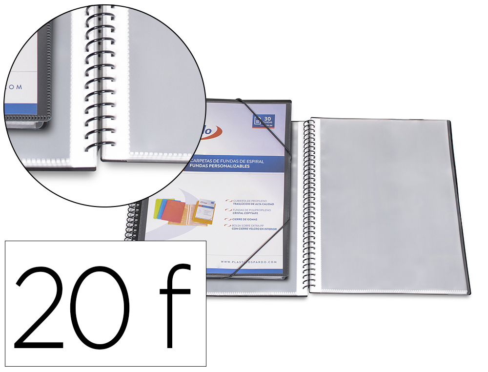 CAPA CATALOGO PARDO COM ESPIRAL 20 BOLSAS FOLIO PERSONALIZAVEL COR PRETO