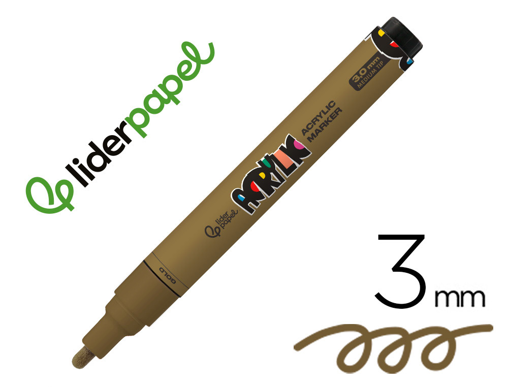 MARCADOR LIDERPAPEL ACRYLIC BASE AGUA TODO TIPO DE SUPERFICIE PONTA REDONDA 3 MM OURO