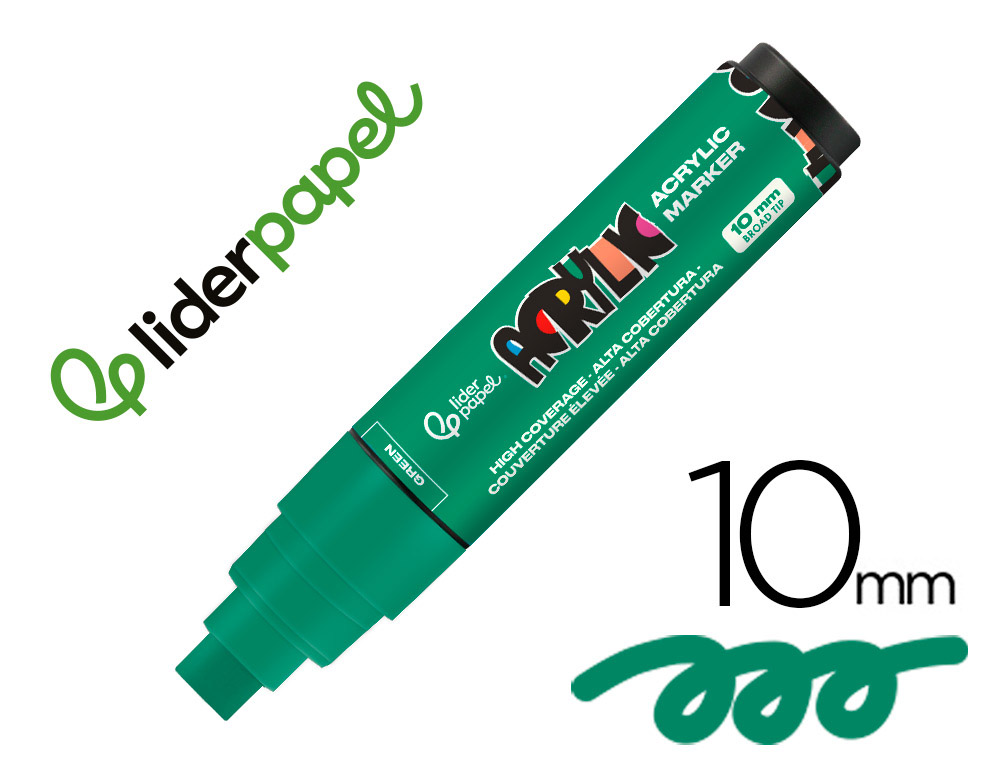 MARCADOR LIDERPAPEL ACRYLIC BASE AGUA TODO TIPO DE SUPERFICIE PONTA RETANGULAR 10 MM VERDE