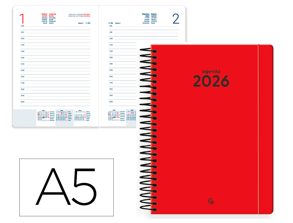 AGENDA ESPIRAL LIDERPAPEL CLASSIC A5 2026 DIA PAGINA VERMELHO PAPEL 70 GR FSC