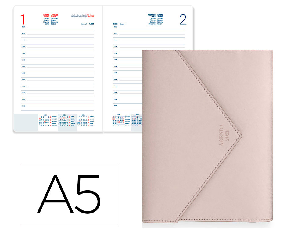 AGENDA ENCADERNADA LIDERPAPEL PSARA A5 2026 DIA PAGINA CINZA PAPEL 70 GR FSC