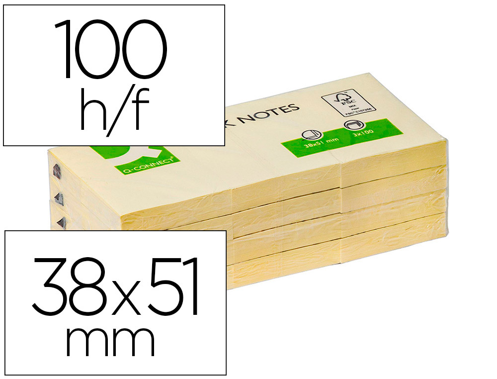 BLOCO DE NOTAS ADESIVAS Q-CONNECT AMARELO 38 X 51 MM COM 100 FOLHAS