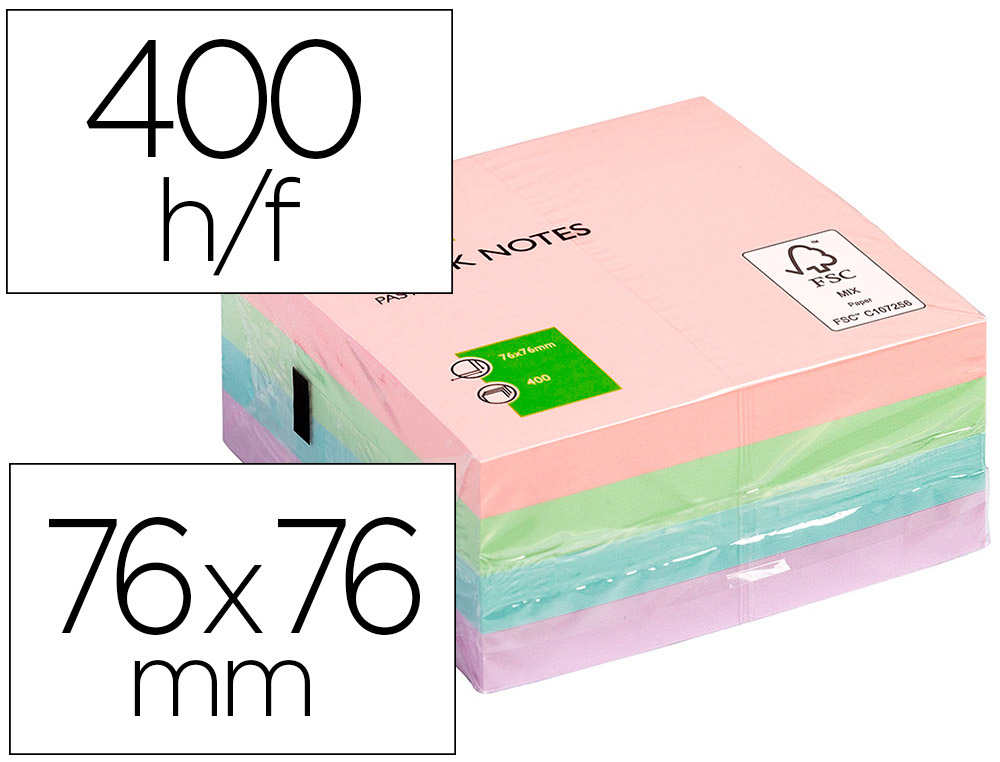 BLOCO DE NOTAS ADESIVAS Q-CONNECT COR PASTEL 76 X 76 MM COM 400 FOLHAS