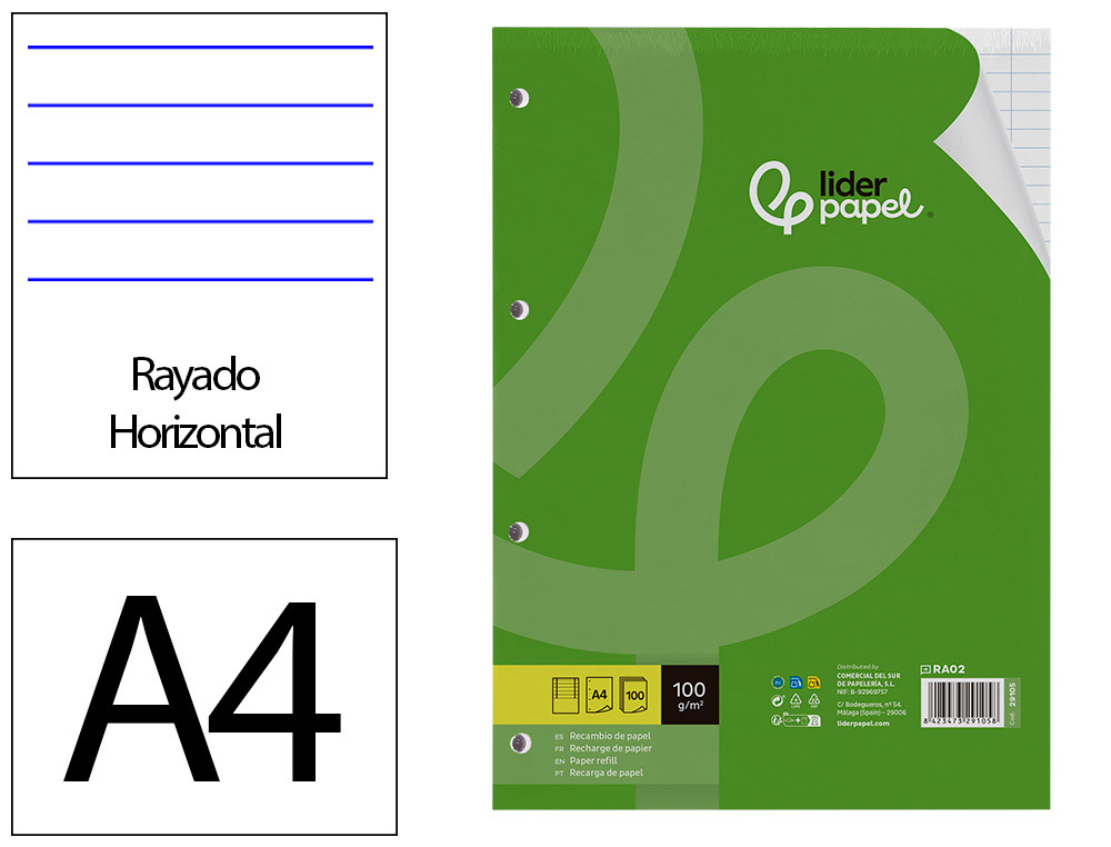 RECARGA LIDERPAPEL DIN A4 100 F 100 GR PAUTADO