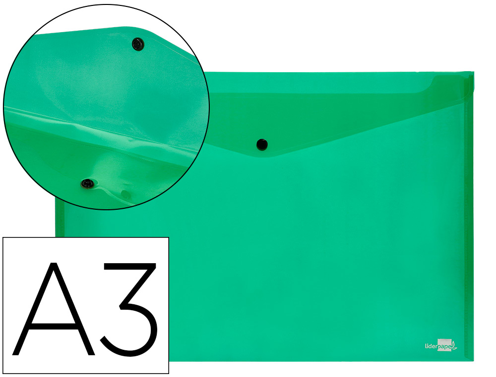 BOLSA PORTA DOCUMENTOS LIDERPAPEL COM MOLA DIN A3 VERDE