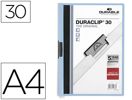 BOLSA DOSSIER DURABLE COM CLIP LATERAL DIN A4 AZUL 30 FOLHAS