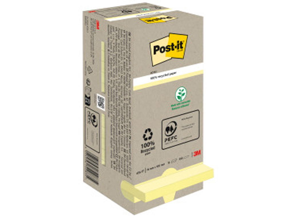 BLOCO DE NOTAS ADESIVAS POST-IT RECICLADAS EM TORRE 76 X 76 MM 16 BLOCOS