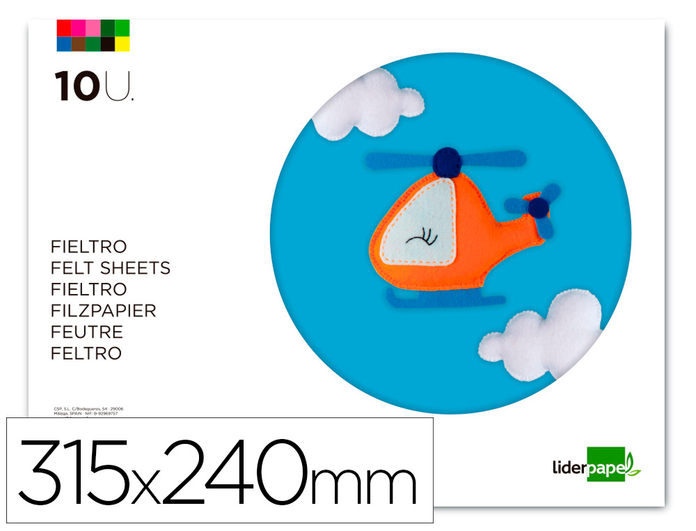 BLOCO TRABALHOS MANUAIS LIDERPAPEL FELTRO 210X297MM 10 F 180 GR CORES SORTIDAS