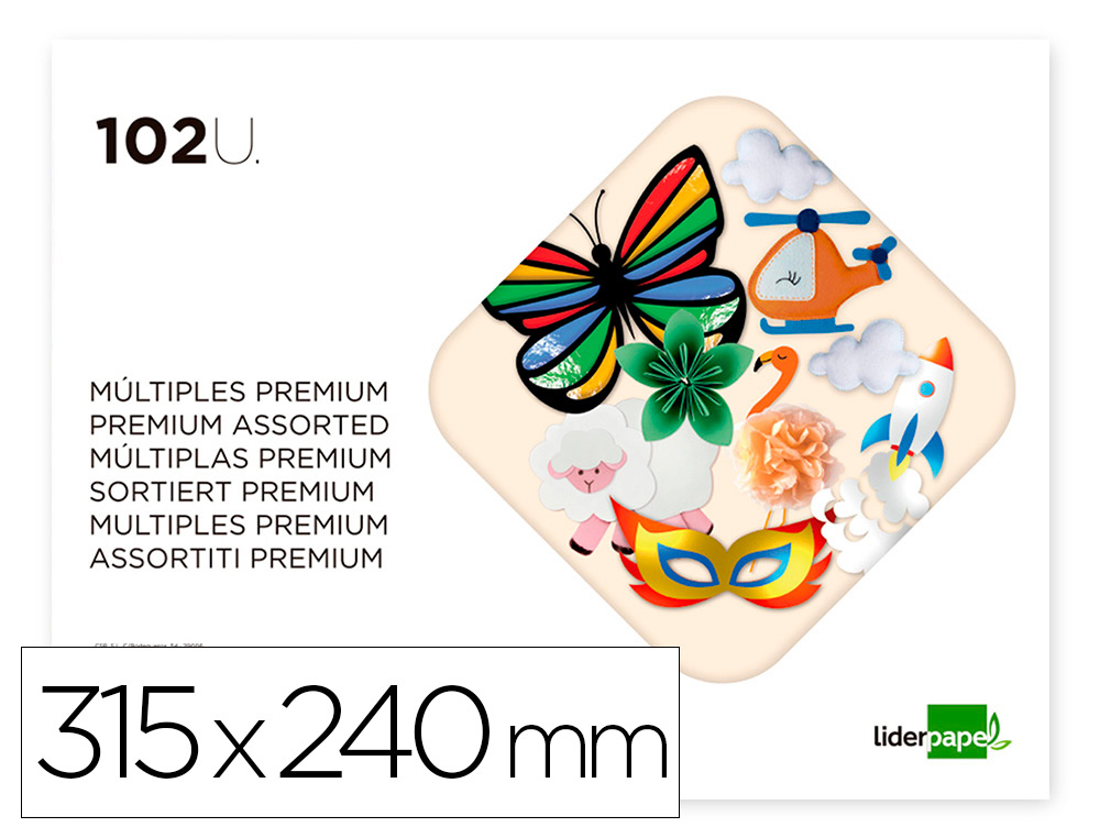 BLOCO TRABALHOS MANUAIS LIDERPAPEL CARTOLINA MULTIPLAS PREMIUM 240X315MM 102 FOLHAS CORES SORTIDAS
