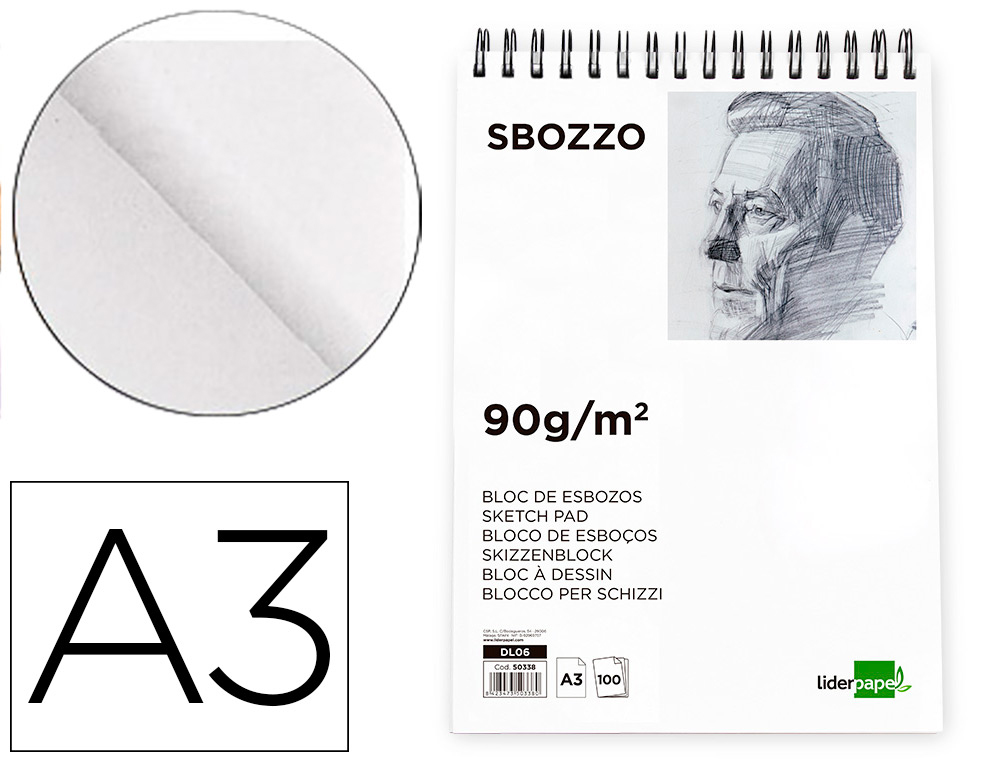 BLOCO DE ESBOCOS LIDERPAPEL ESPIRAL DIN A3 100 FOLHAS 90 GR SEM ESQUADRIA