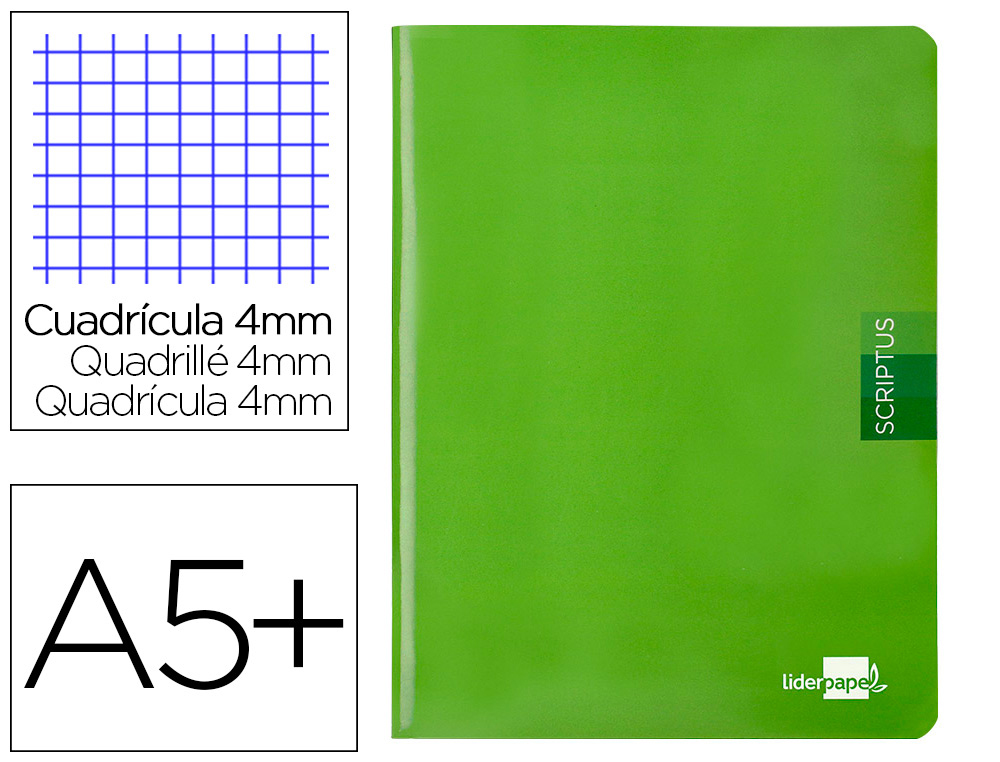 CADERNO ESCOLAR LIDERPAPEL SCRIPTUS 48 F DIN A5 QUADRICULADO 4 MM CAPA VERDE PAPEL 90 GR