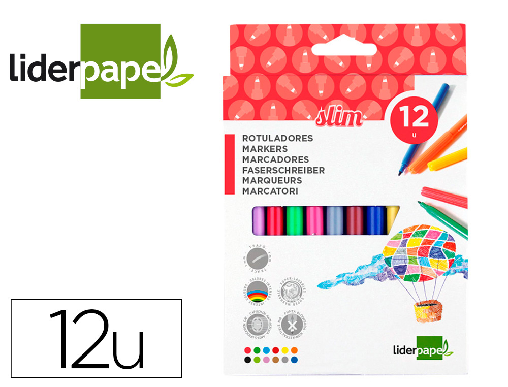 MARCADOR LIDERPAPEL FELTRO SLIM CAIXA 12 CORES