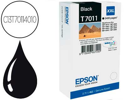 TINTEIRO EPSON STYLUS T7011 PRETO XL WP-4000 4500 CAPACIDADE 3400 PAG
