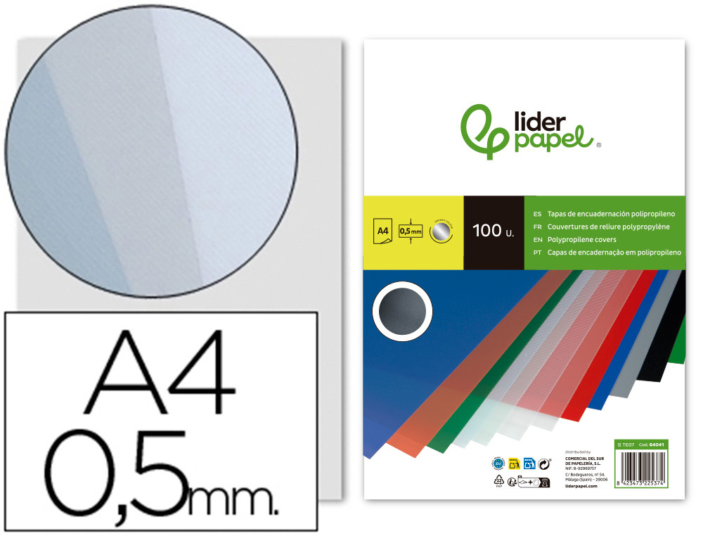 CAPA DE ENCADERNACAO LIDERPAPEL POLIPROPILENO DIN A4 0.5 MM FUMADA PACK DE 100 UNIDADES