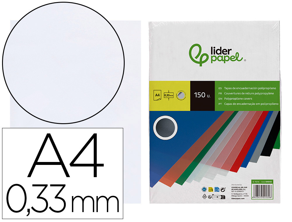 CAPA DE ENCADERNACAO LIDERPAPEL POLIPROPILENO DIN A4 0.33 MM TRANSPARENTE PACK DE 150 UNIDADES