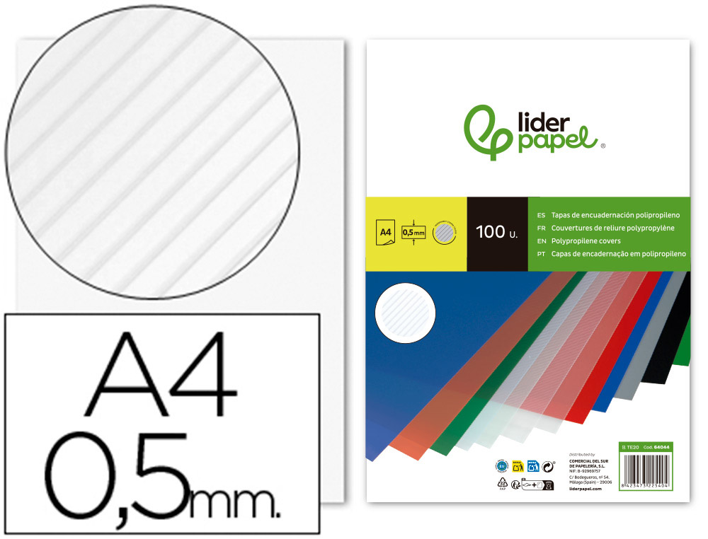 CAPA DE ENCADERNACAO LIDERPAPEL POLIPROPILENO RAIADO DIN A4 0.5 MM PACK DE 100 UNIDADES