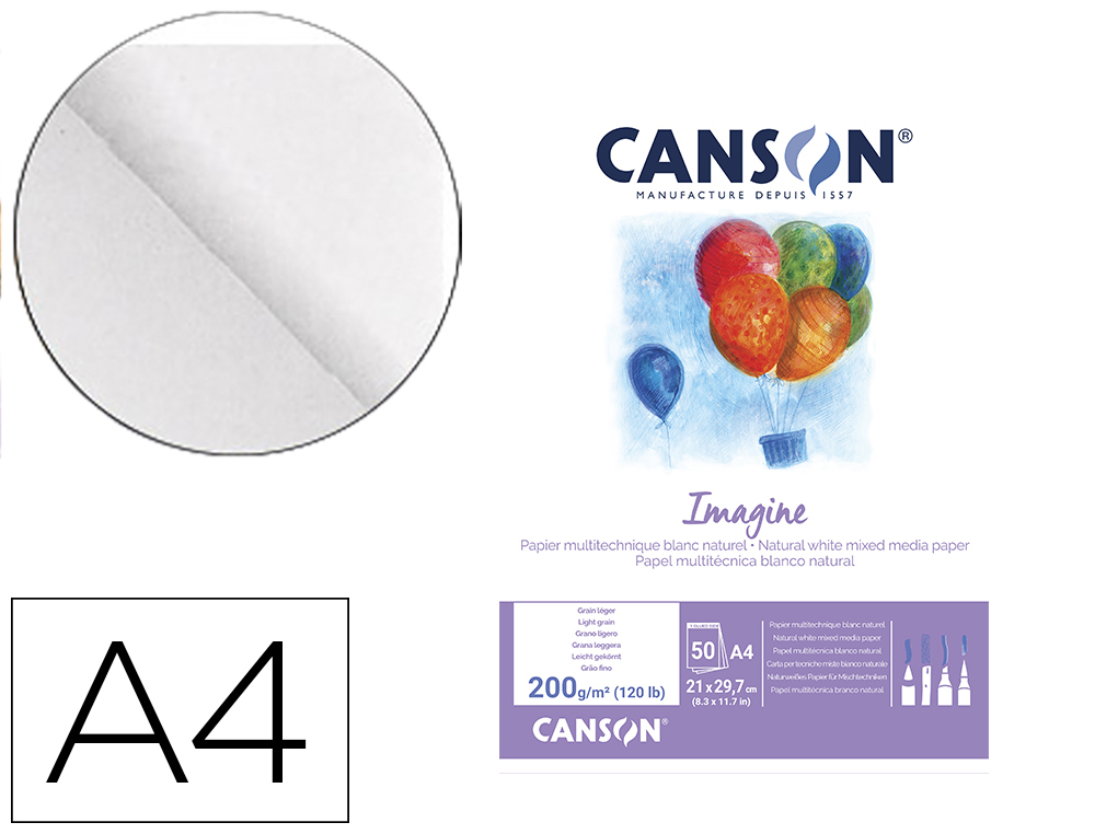BLOCO DE DESENHO MULTITECNICAS CANSON IMAGINE DIN A4 COLADO LISO 21X29,7 CM 50 FOLHAS 200 GR