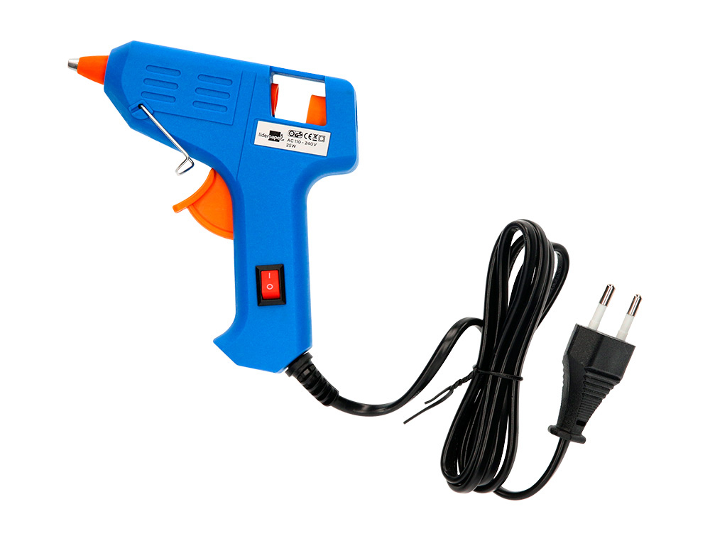 PISTOLA COLA TERMOFUSIVEL MINI LIDERPAPEL 25W COM 2 BARRAS DE SILICONE 7 MM DIAMETRO X 100 MM COMPRIMENTO