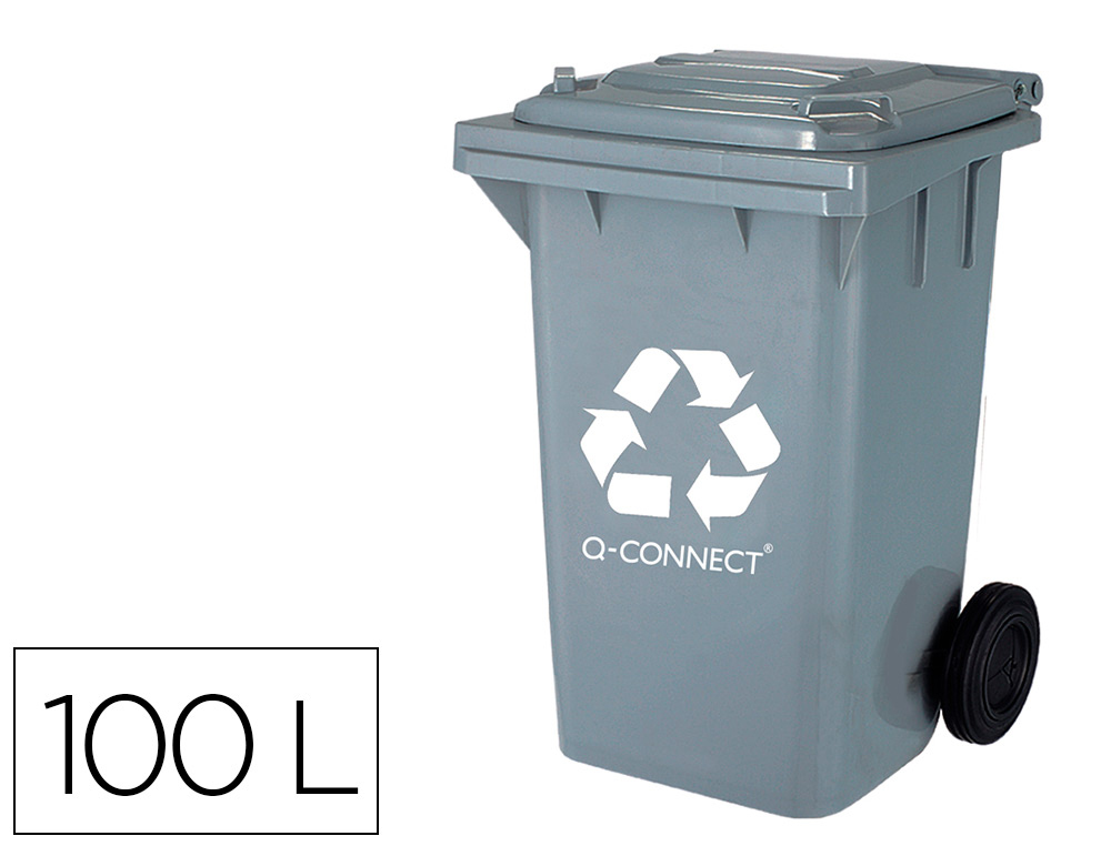 CONTENTOR DE LIXO Q-CONNECT PLASTICO 100L COM CAPA CINZA 75X37X47 CM