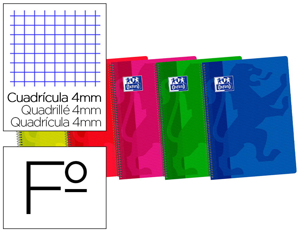 CADERNO ESPIRAL OXFORD CAPA PLASTICO OPTIK PAPER FOLIO 80 FOLHAS 90 GR QUADRICULA 4 MM