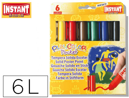 GUACHE SOLIDO EM BARRA INSTANT POCKET ESCOLAR CAIXA DE 6 CORES SORTIDAS