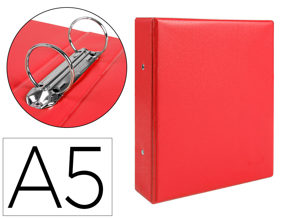 PASTA LIDERPAPEL CARTAO FORRADO PVC DIN A5 2 ANEIS 40 MM REDONDOS VERMELHO