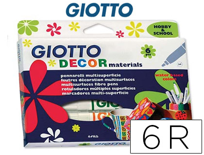 MARCADOR GIOTTO DECOR MATERIALS CAIXA DE 6 CORES SORTIDAS