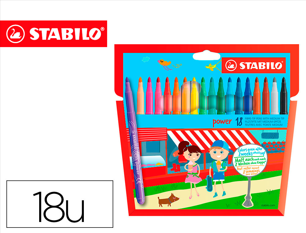 MARCADOR STABILO POWER CAIXA DE 18 CORES