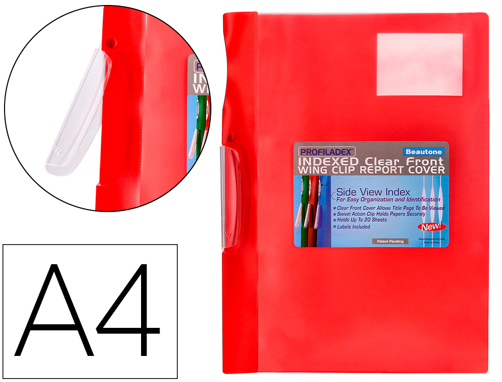 PASTA DOSSIER COM CLIP, TRANSPARENTE, VERMELHA (PACK C/10)