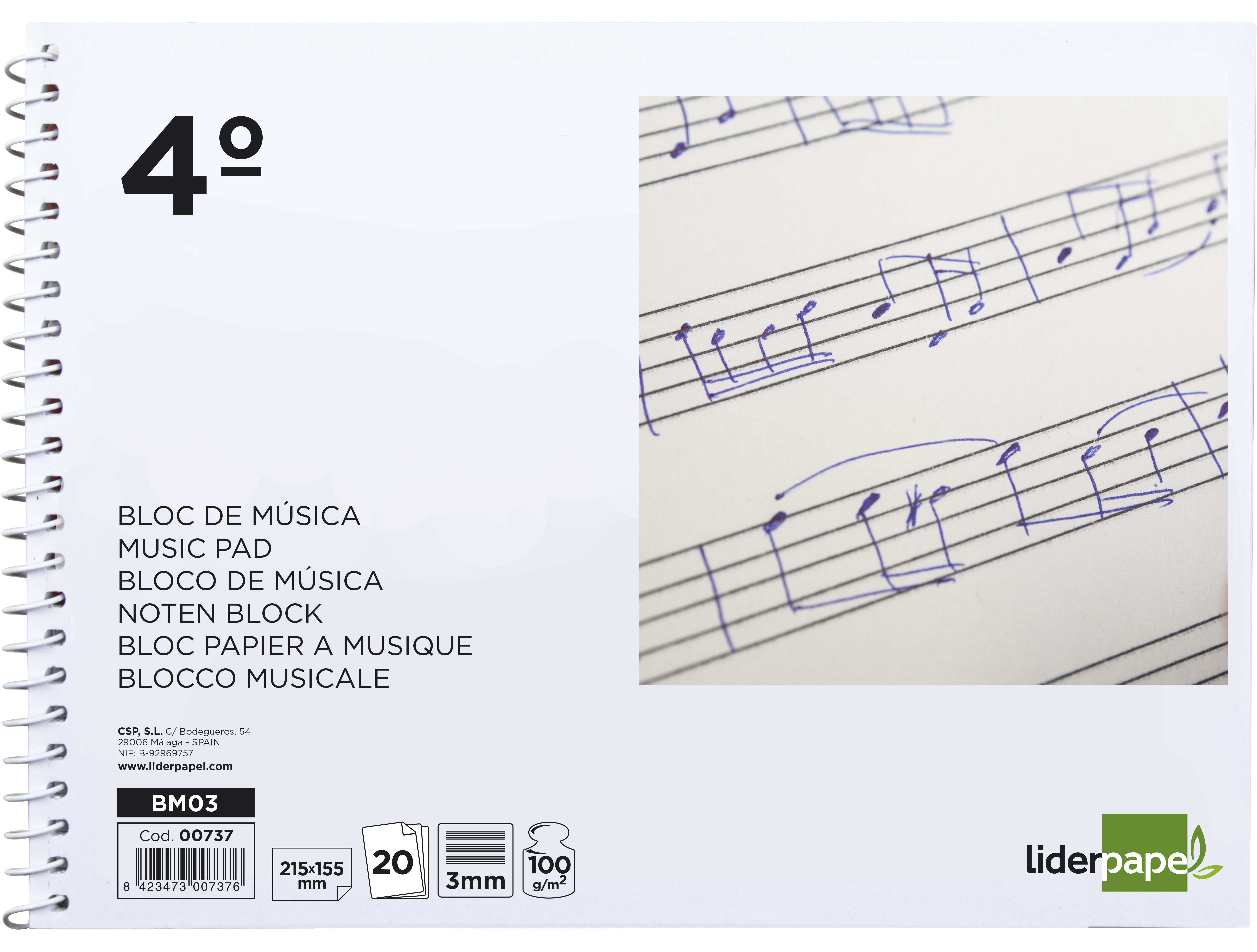 BLOCO MUSICA LIDERPAPEL QUARTO 20 FLS AO BAIXO PENTAGRAMA