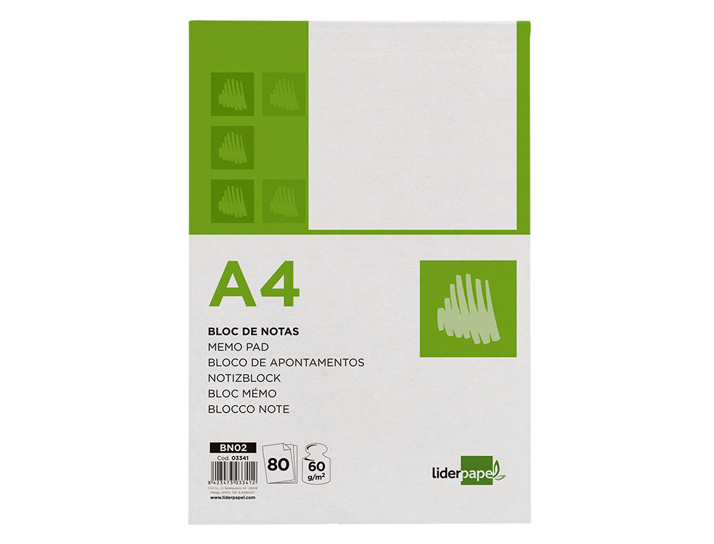BLOCO DE APONTAMENTOS LIDERPAPEL DIN A4 80 F LISO