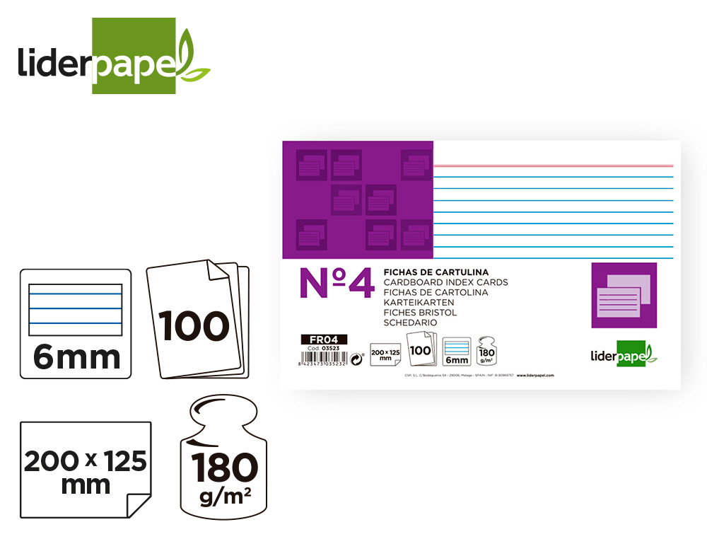 FICHAS EM CARTOLINA, EMB. COM 100, 125X200 MM, PAUTADO
