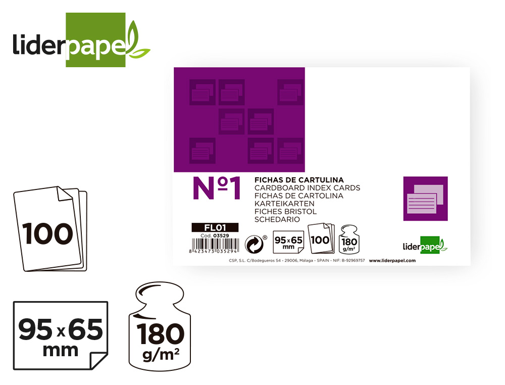 FICHAS EM CARTOLINA, EMB. COM 100, 65X95 MM, LISA