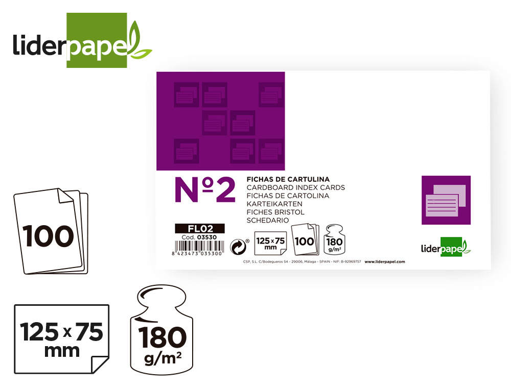 FICHAS EM CARTOLINA, EMB. COM 100, 75X125 MM, LISA