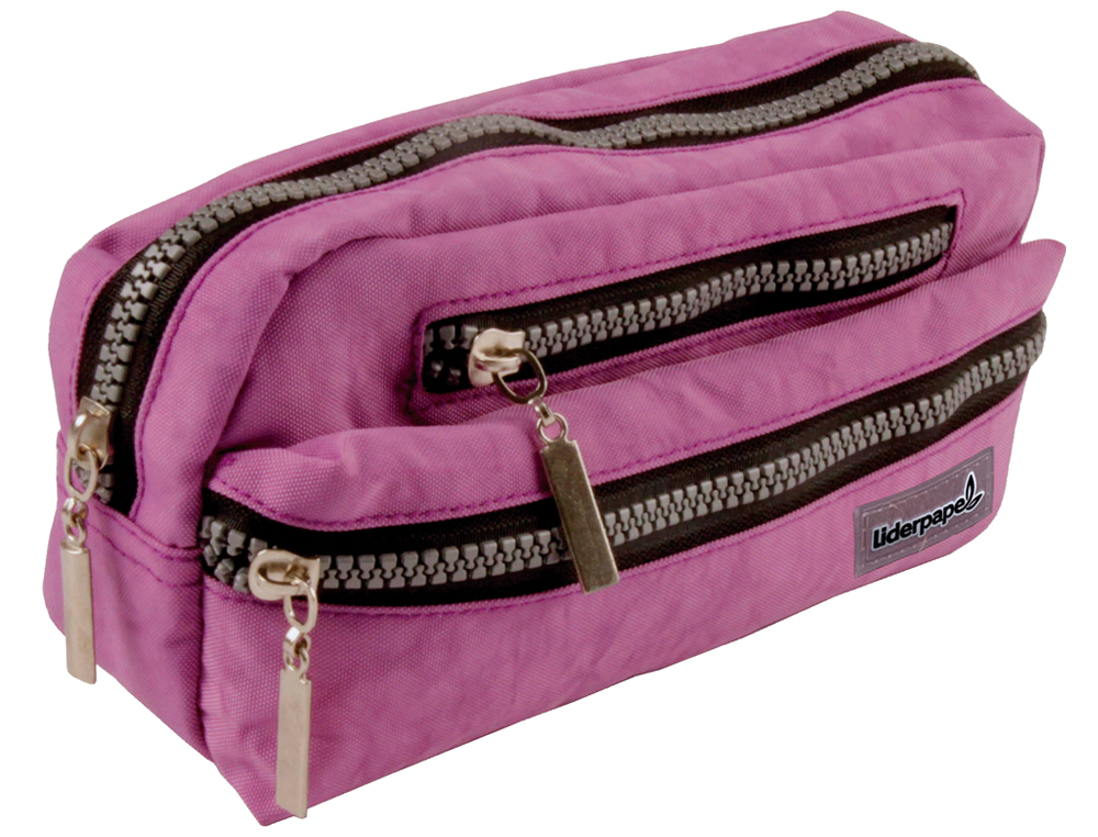 ESTOJO ESCOLAR LIDERPAPEL OVAL 3 BOLSOS VIOLETA PASTEL 195X40X100 MM