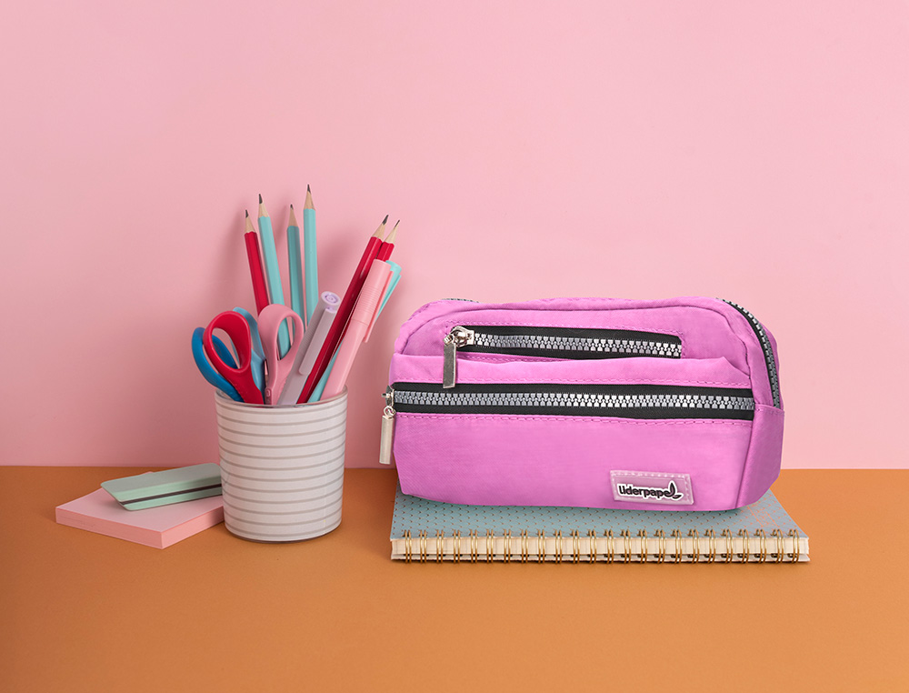 ESTOJO ESCOLAR LIDERPAPEL OVAL 3 BOLSOS VIOLETA PASTEL 195X40X100 MM
