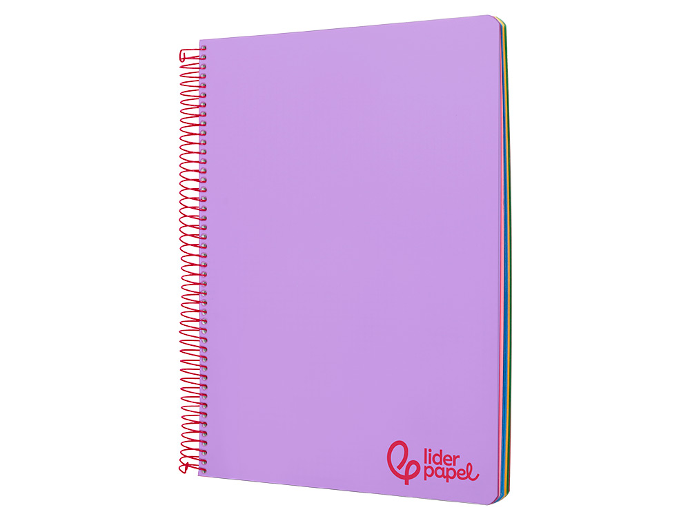 CADERNO ESPIRAL LIDERPAPEL WONDER MICRO DIN A4 CAPA PLASTICO 120 F 90 GR QUADRICULA 5 MM 5 BANDAS DE CORES 4 FUROS VIOLE