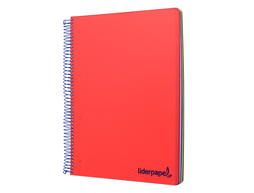 CADERNO ESPIRAL LIDERPAPEL WONDER MICRO DIN A4 CAPA PLASTICO 120 F 90 GR QUADRICULA 5 MM 5 BANDAS DE CORES 4 FUROS VERME