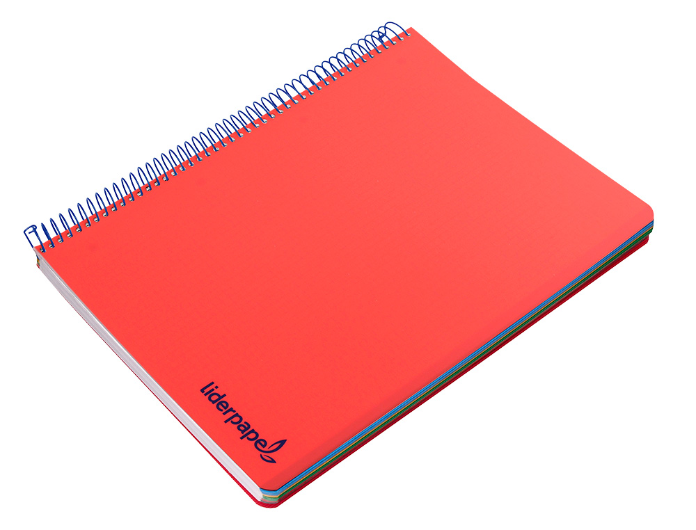 CADERNO ESPIRAL LIDERPAPEL WONDER MICRO DIN A4 CAPA PLASTICO 120 F 90 GR QUADRICULA 5 MM 5 BANDAS DE CORES 4 FUROS VERME