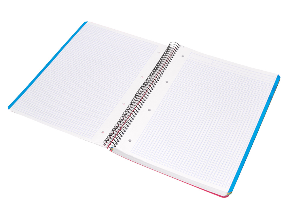 CADERNO ESPIRAL LIDERPAPEL WONDER MICRO DIN A4 CAPA PLASTICO 120 F 90 GR QUADRICULA 5 MM 5 BANDAS DE CORES 4 FUROS VERME