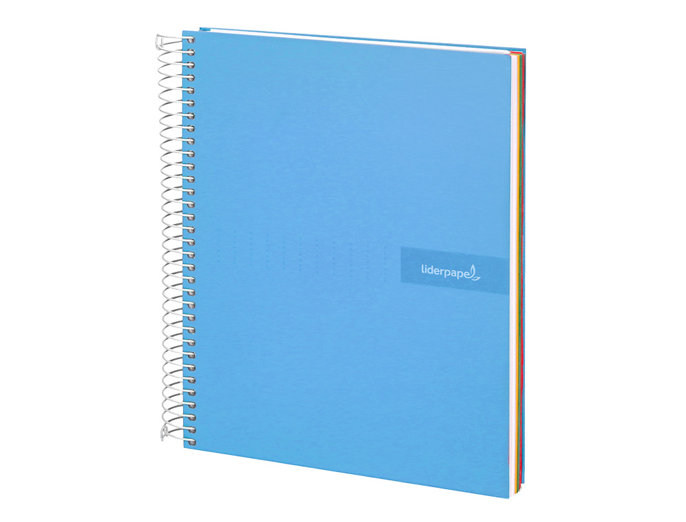 CADERNO ESPIRAL LIDERPAPEL CRAFTY MICRO DIN A4 CAPA FORRADA 120 F 90 GR QUADRICULA 5 MM 5 BANDAS DE CORES 4 CORES CELEST
