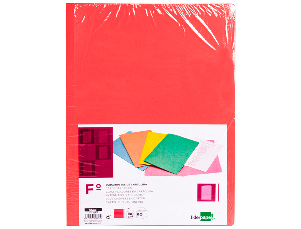 CLASSIFICADORES LIDERPAPEL FOLIO VERMELHO PASTEL 180G/M2
