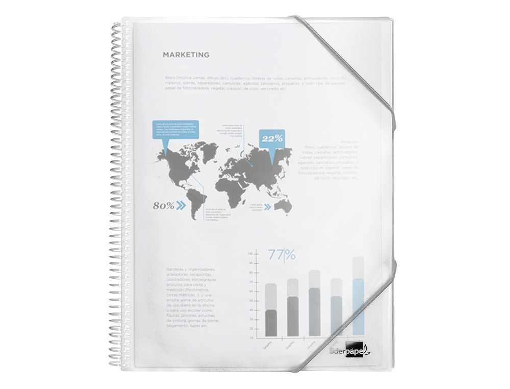 CAPA CATALOGO LIDERPAPEL COM ESPIRAL 80 BOLSAS POLIPROPILENO DIN A4 TRANSPARENTE
