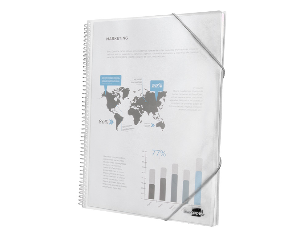 CAPA CATALOGO LIDERPAPEL COM ESPIRAL 80 BOLSAS POLIPROPILENO DIN A4 TRANSPARENTE