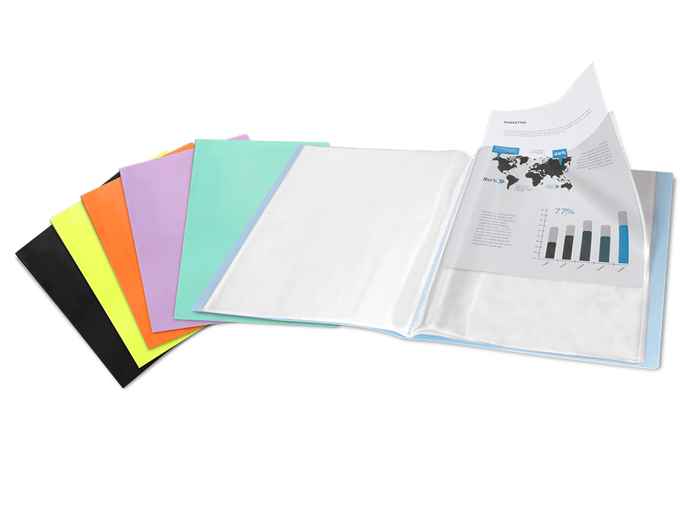 CAPA CATALOGO LIDERPAPEL 20 BOLSAS POLIPROPILENO DIN A4 VERDE MACA OPACO