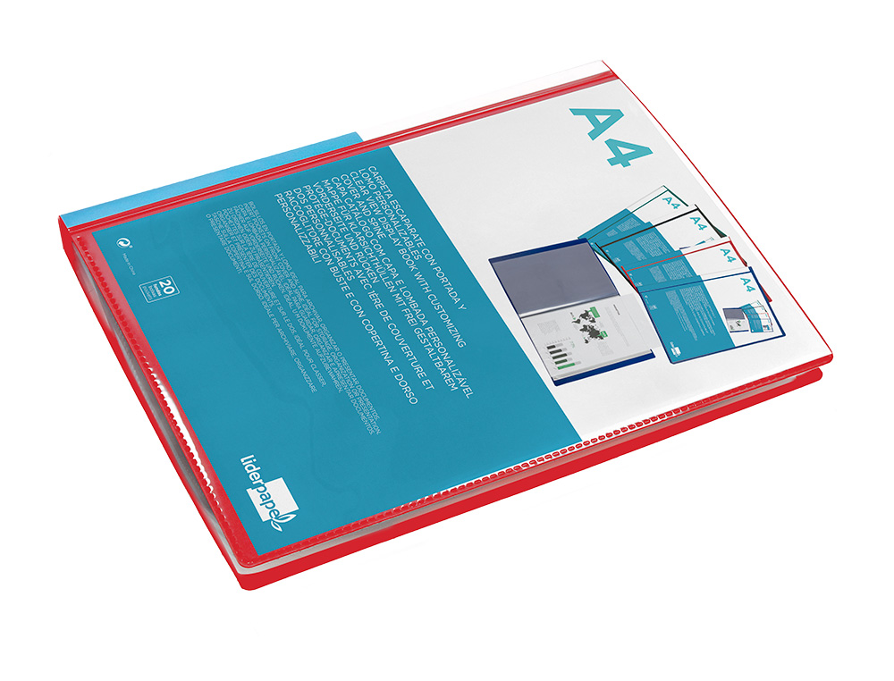 CAPA CATALOGO LIDERPAPEL 20 BOLSAS DIN A4 VERMELHO TRANSLUCIDO