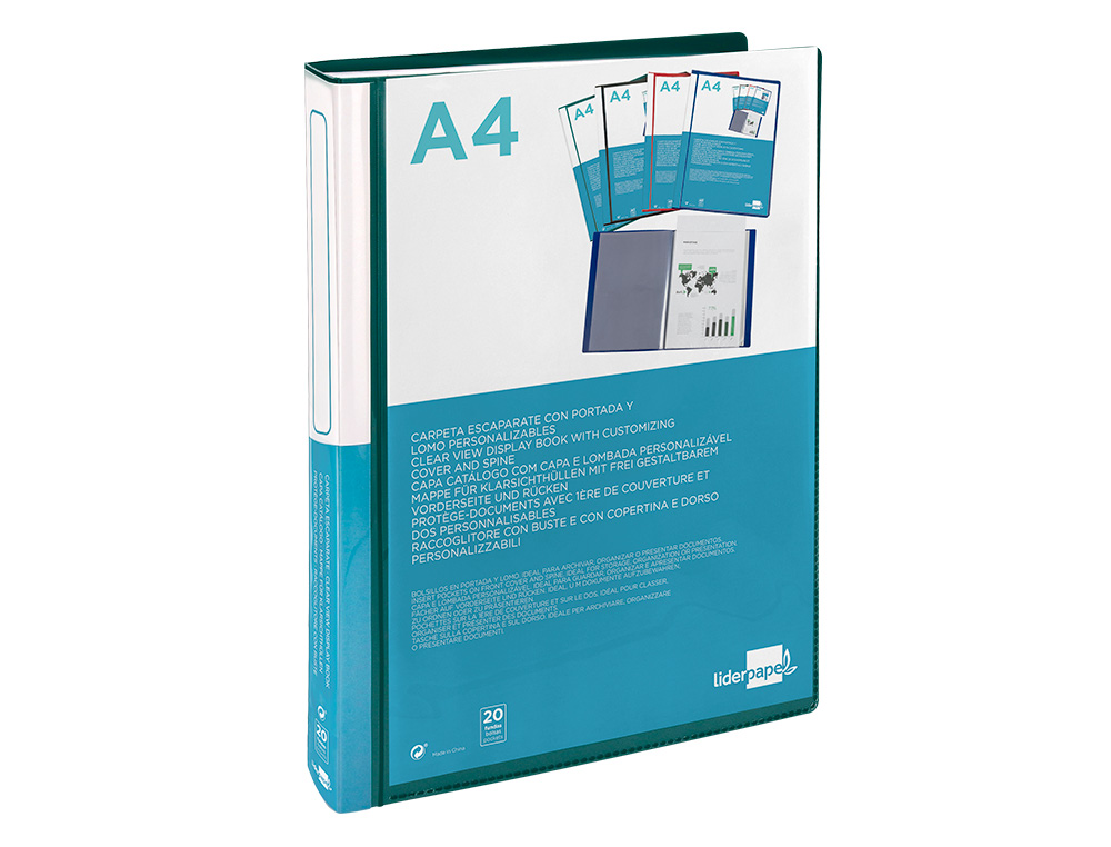 CAPA CATALOGO LIDERPAPEL 20 BOLSAS DIN A4 VERDE TRANSLUCIDO