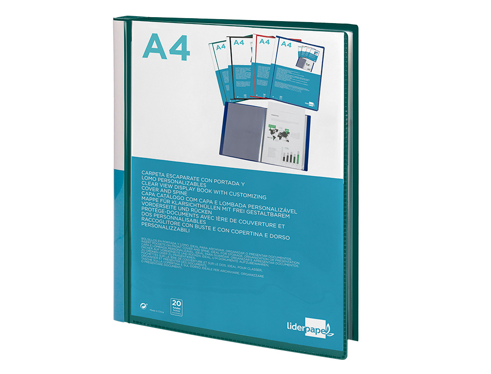 CAPA CATALOGO LIDERPAPEL 20 BOLSAS DIN A4 VERDE TRANSLUCIDO