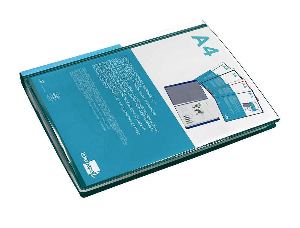 CAPA CATALOGO LIDERPAPEL 20 BOLSAS DIN A4 VERDE TRANSLUCIDO